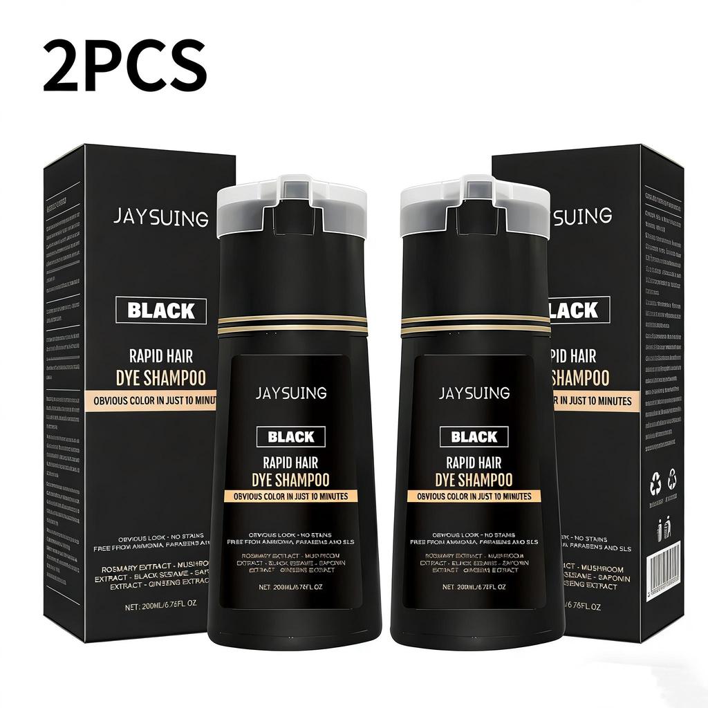 Jaysuing Men Black Instant Shampoo Natural Shine Nourishing Hair Color Shampoo No Mess Home Use 200ML