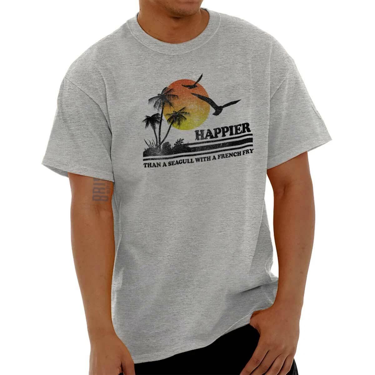 Happier Than A Seagull With A French Fry Womens or Mens Crewneck T Shirt Tee XL