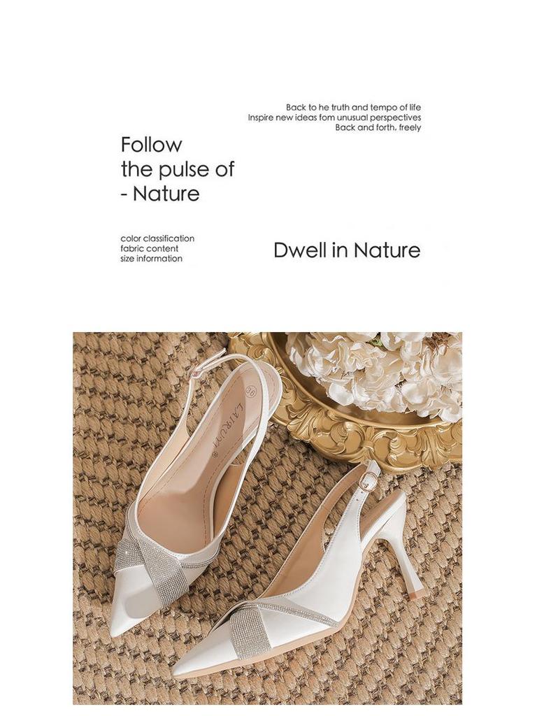 BYZ Backless Pointed Toe Stiletto Microfiber Rhinestone Buckle Heels - Versatile Commuter Work Shoes for Women