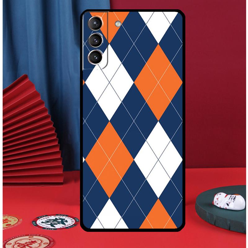 Blue Argyle Pattern Phone Case For Samsung Galaxy S25 Ultra S9 S10 S20 S21 S22 Plus S23 FE S24 Ultra Back Cover