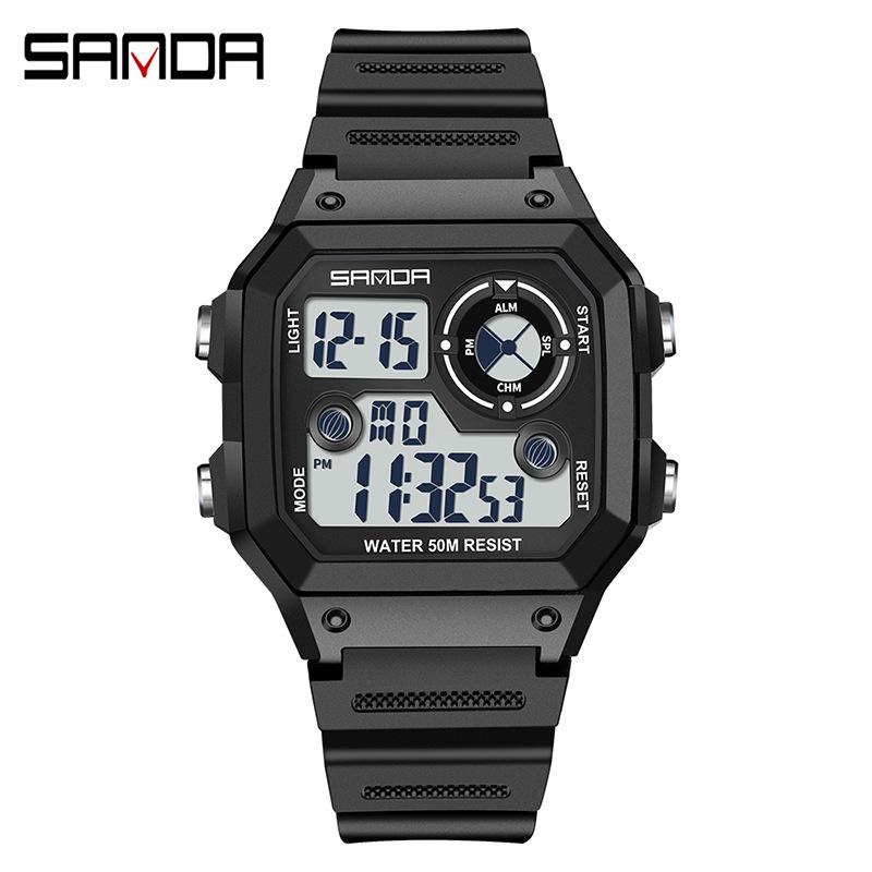 Sanda Men's Trendy Luminous Waterproof Square Digital Sports Watch