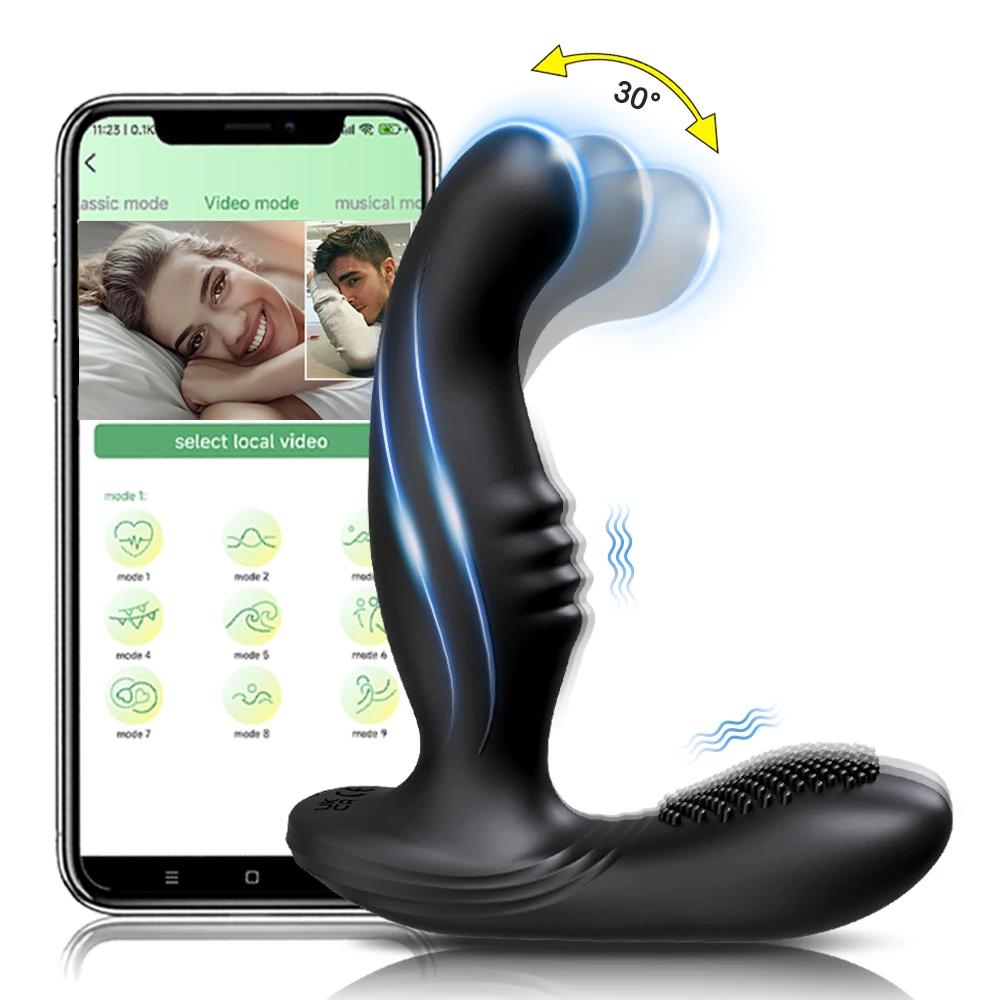 Masajor prostatic pentru bărbați controlat prin aplicație Bluetooth – Vibrator anal wireless, dop anal vibrant, jucărie sexuală pentru adulți cu stimulare duală