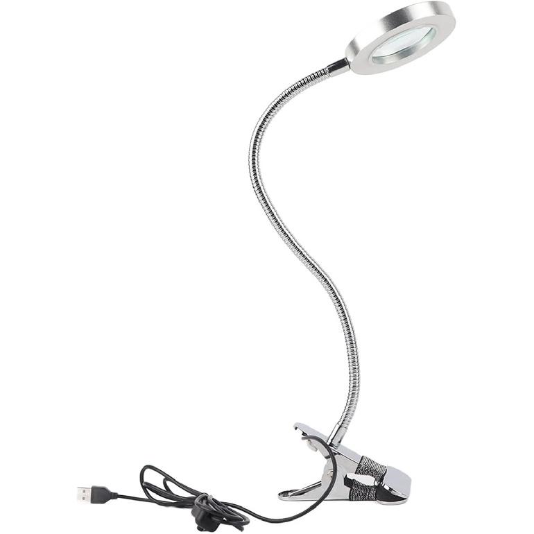 ZJchao Magnifying Lamp, 2.5X Cold Light Lamps with Clamp Desk Magnifier LED USB Beauty Lamp Metal Tube Clip Swing Arm Desk Lamp Book Reading Light