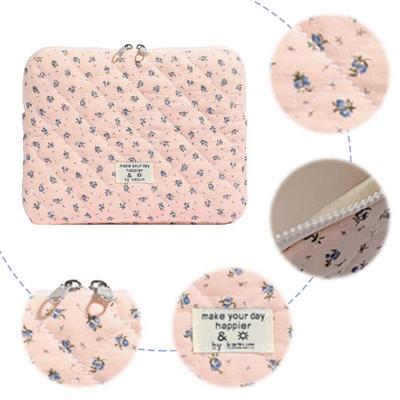 Korean Flower Printed Laptop Carrying Case Quilted Notebook Protective Sleeve Cute INS Grid Handbag for 11-15 Inch Laptop Tablet