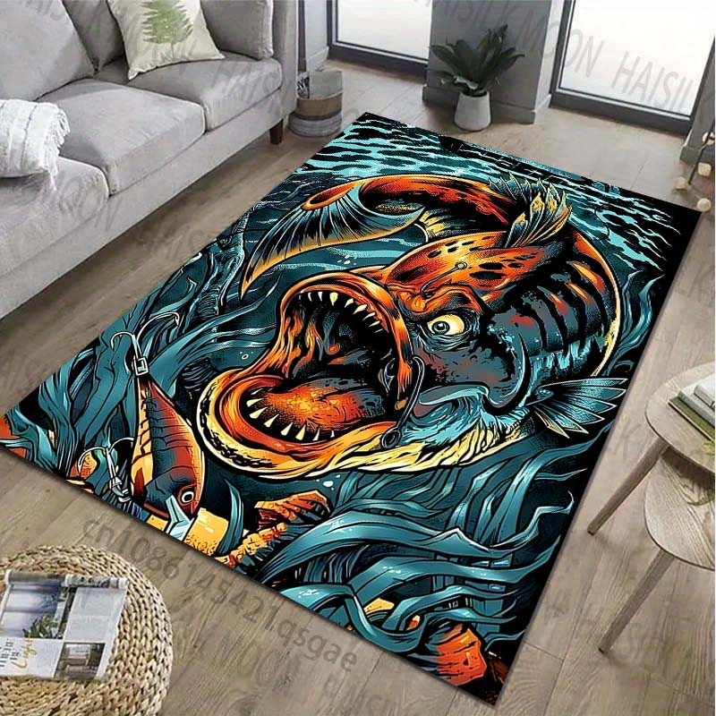 Scary Fishing Printed Carpet for Living Room Bedroom Bedside Bathroom Floor Mat Area Rugged Sofa Mat Home Decor Machine Wash