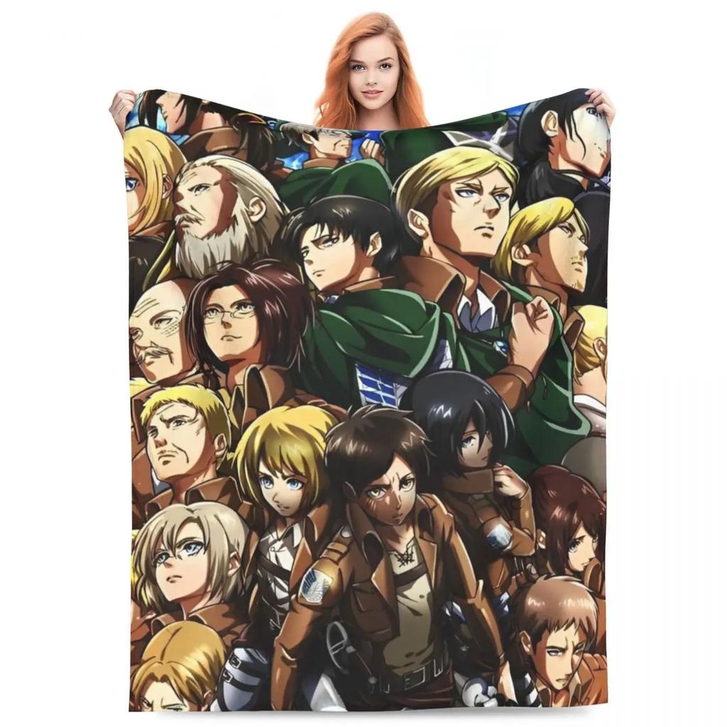 Attack On Titan Anime Manga Fleece Throw Blankets Action Blanket for Bedding Travel Lightweight Thin Bedroom Quilt