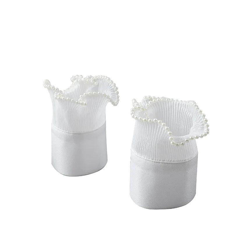 1 Pair Solid Color Girls Fake Flared Sleeves for Women Lace Pleated Detachable Sleeve Fake Cuffs Female False Cuffs Accessory