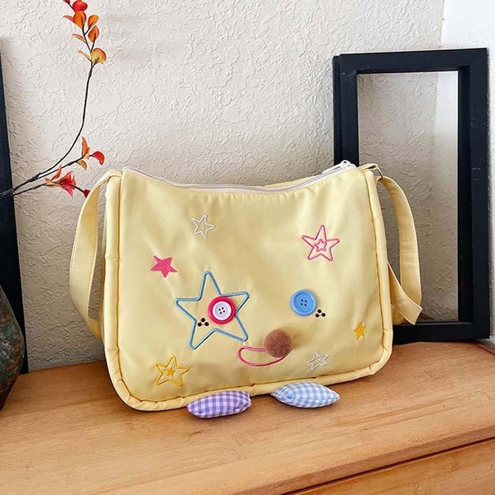 Nylon Yellow Crossbody Bag Embroidery Students Messenger Pouch Ugly and Cute Shoulder Bag  Women