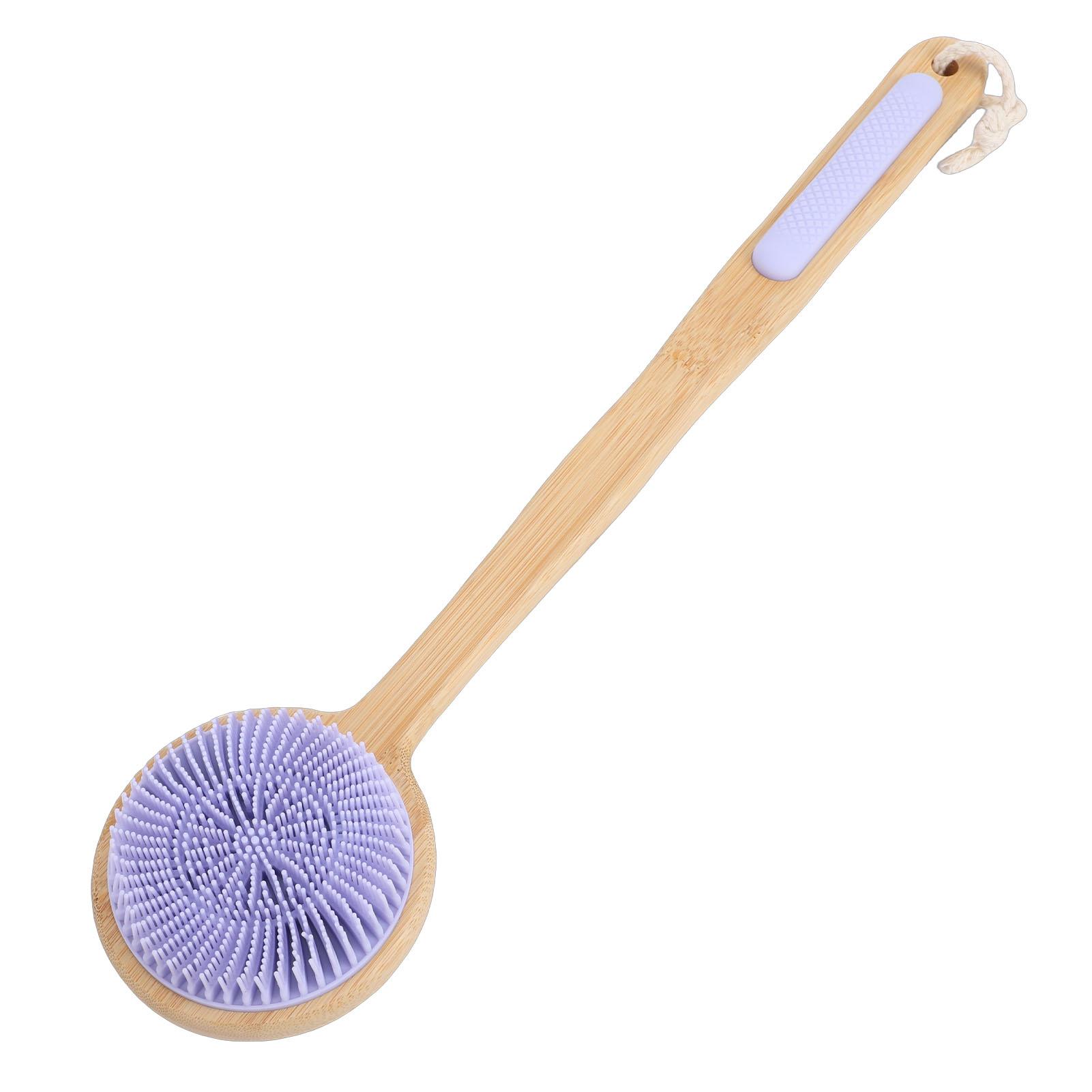

Double Sided Shower Brush Long Handle Exfoliating Dry Wet Use Nylon Silicone Bath Body Brush Pink фіолетовий