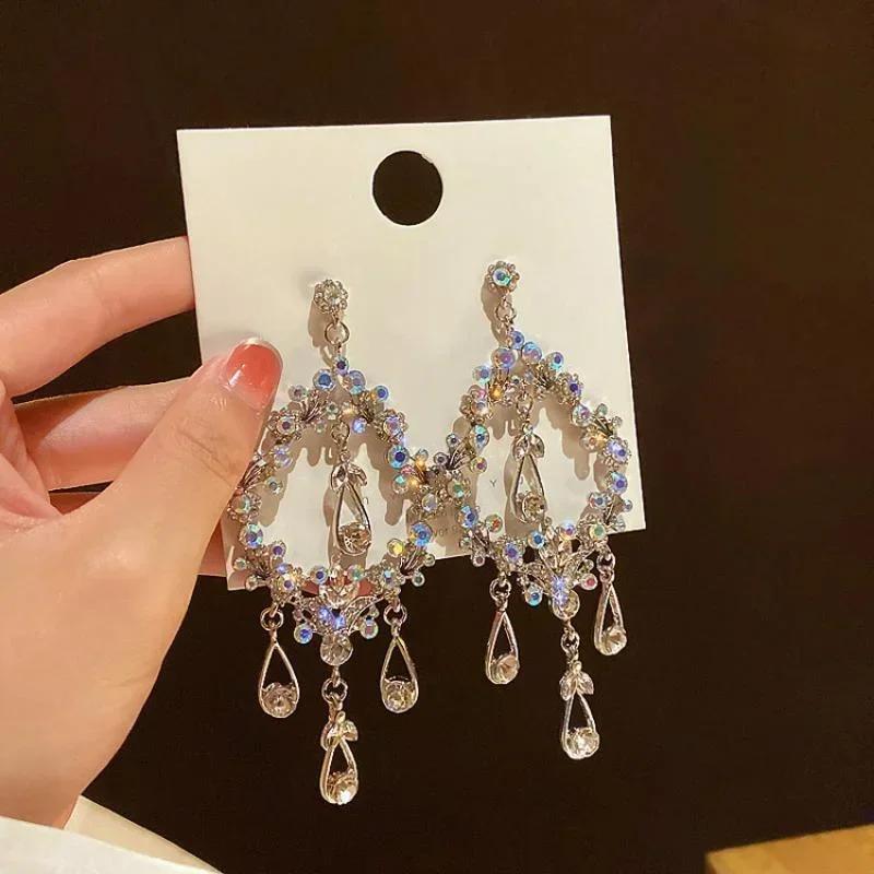 Bling Fashion Hollow Drop Silver Needle Earrings Temperament Tassel Long Personality Irregular Earrings Accessories for Women