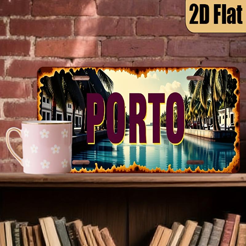 

D Flat Printing Vintage Distressed PORTO with Tropical Canal Palm Tree Scenery Aluminum Tin Painting License Plate Style P 15x30cm(5.9x7.8inch)