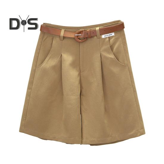 Women Summer Shorts A line Solid Color With Belt High Waist Suit Shorts Loose Pockets Zipper Button Closure Lady Dating Commute Shorts