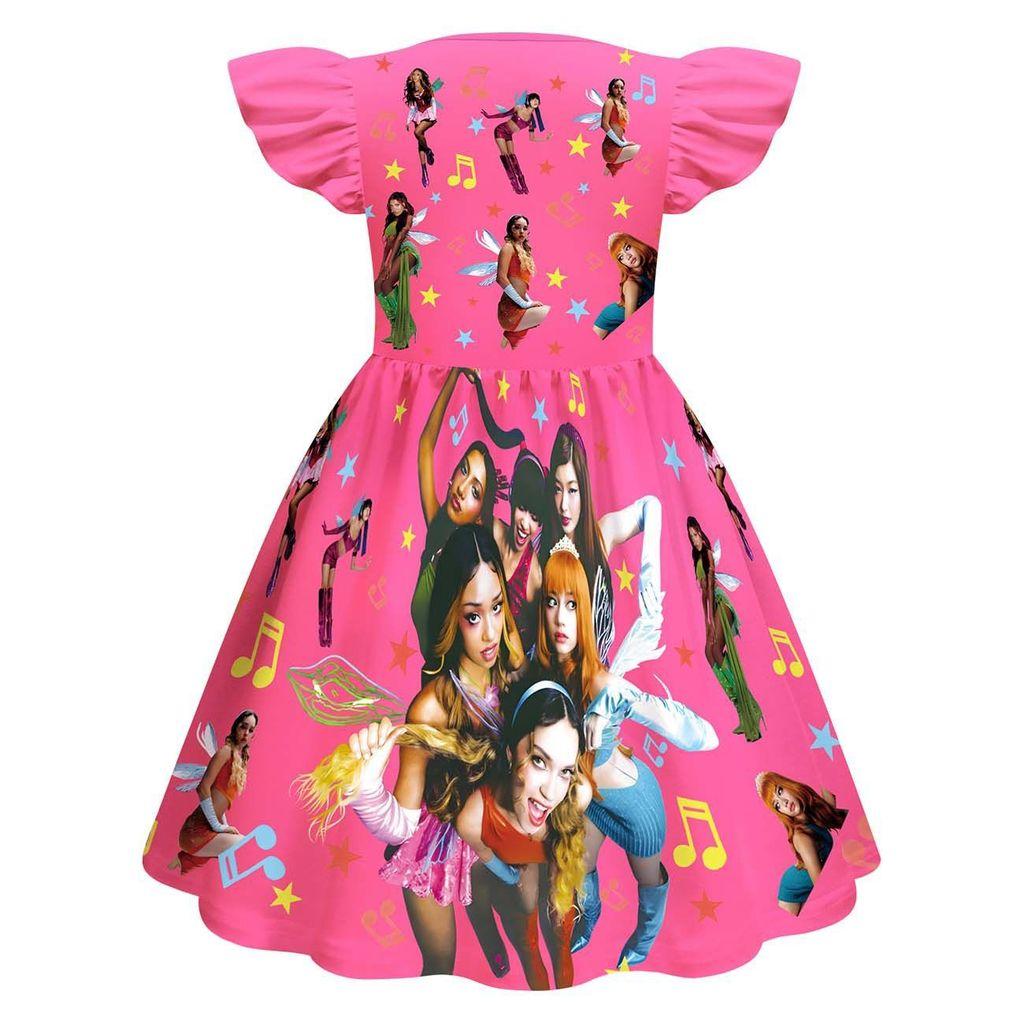 82984 Kids Girls KATSEYE Printed Short Sleeves A Line Dress