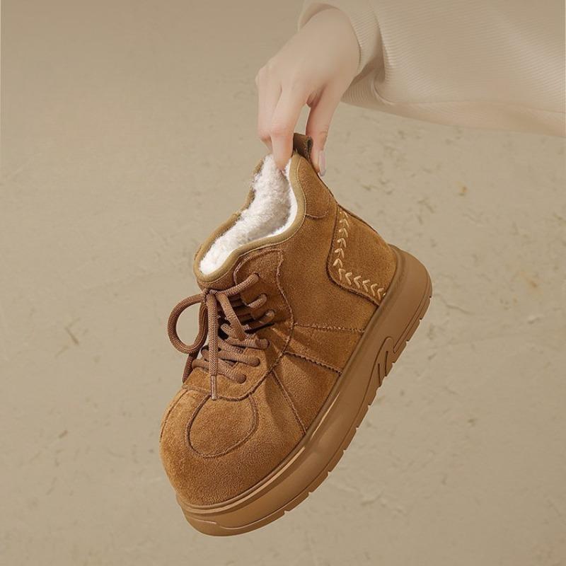 Thick-soled Retro Suede Fleece-lined Cotton Shoes Plush Cotton Boots Fleece-lined Short Snow Boots
