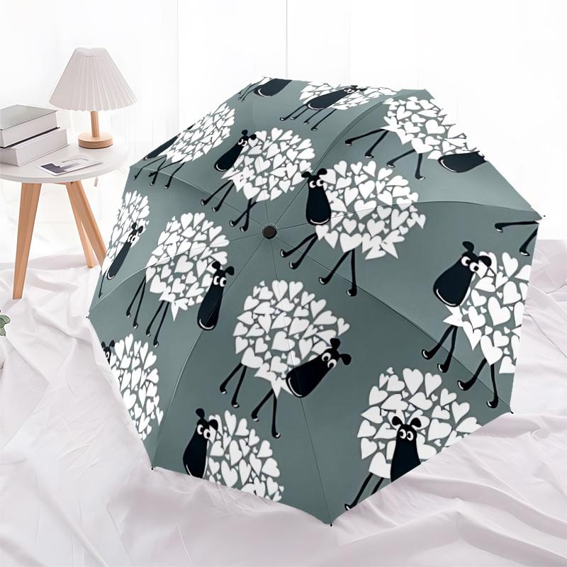 1pc Sheep Hearts Automatic Folding Umbrella with 8-Rib Windproof Design, Portable Foldable Sunshade Umbrella For Halloween 121