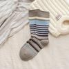Korean Retro Mori Color Block Striped Mid-Calf Socks - Women's Breathable Autumn/Winter Birkenstock Double-Needle Scrunch.