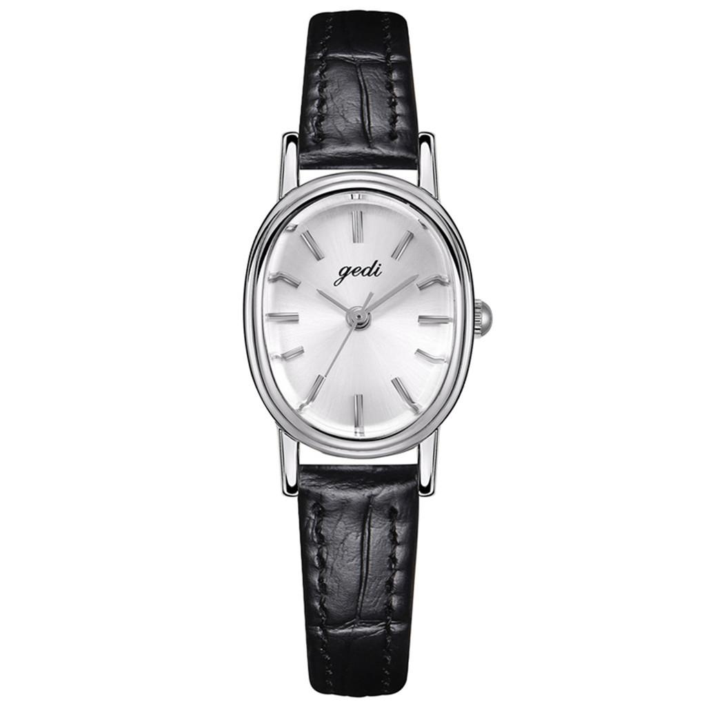 Womens Elegant Oval Watch With Leather Strap Quartz For Casual Wear