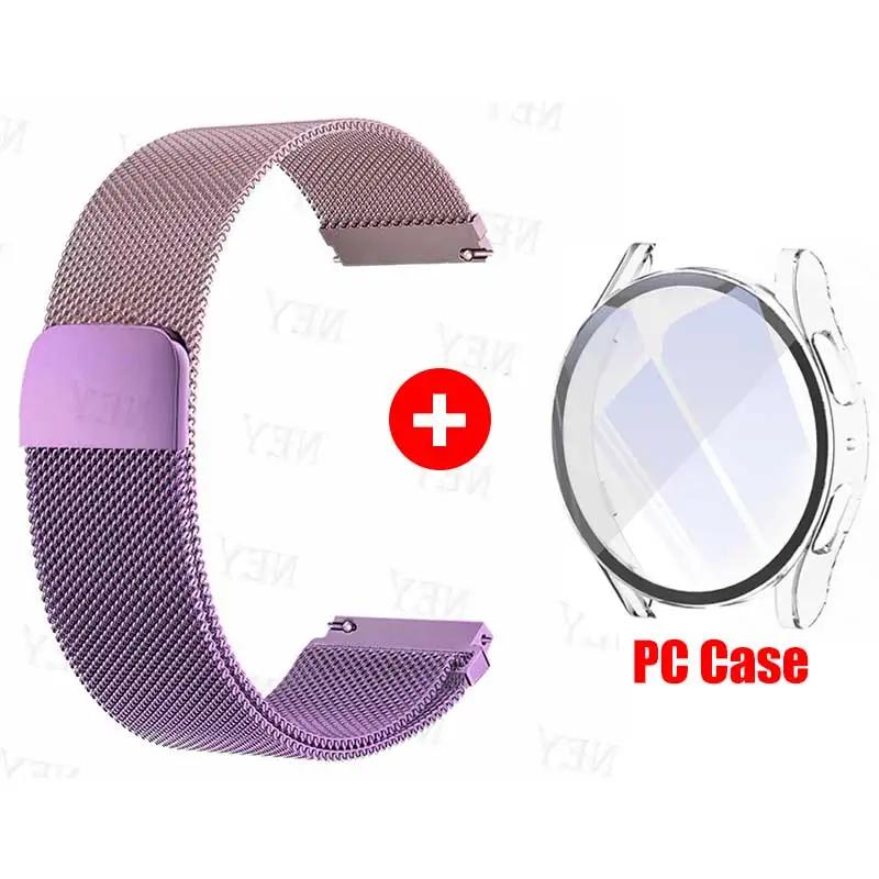 Glass Case+Strap for Samsung Galaxy Watch 7 6 5 4 40mm 44mm Milanese Loop 20MM Band PC Protector Cover Bumper Galaxy Watch 6 5 4