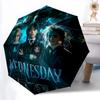 1 Stück Wednesday Addams Automatischer Öffnungs-/Schließschirm mit 8-Rippen-Struktur für Damen/Herren, Ganzjahresnutzung - Reiseutensil, Stilvolles Accessoire, Hohe Quali