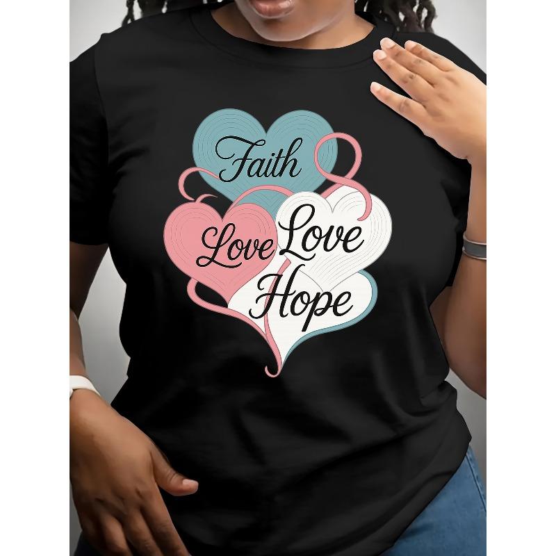 

Multi-color Heart-patterned Women s Short-sleeved Shirts, Women s Wear, Summer Women s Clothing, Patterned Printed Round-neck T-shirts 4XL чорний