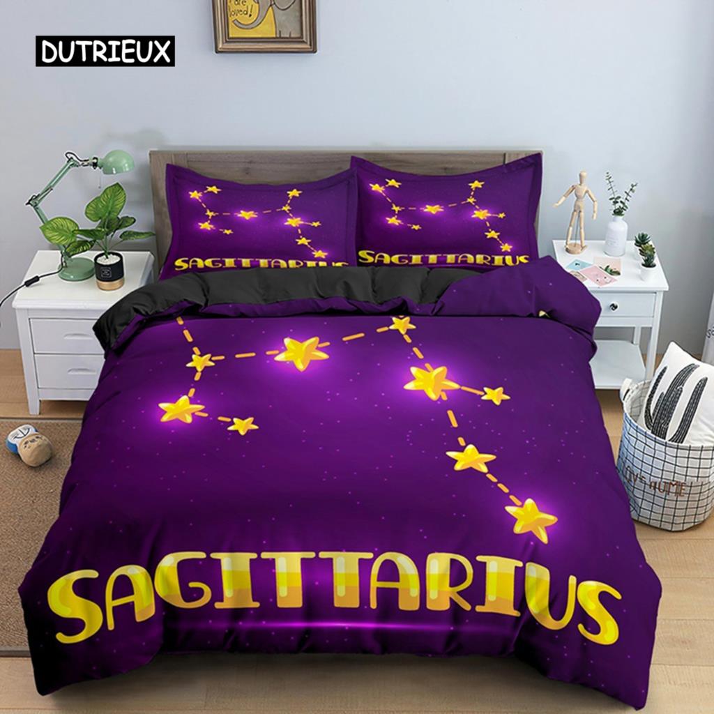 Constellation King Queen Duvet Cover Astrological Bedding Set for Kids Teens Adults Psychedelic Tarot Astrology Soft Quilt Cover