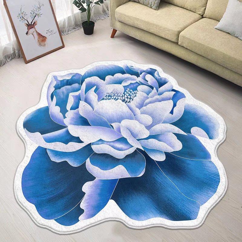 Blue Flower Small Chair Mat Carpets for Living Room Modern Bedroom Decor Anti-skid Floor Mat Special-shaped Study Area Rug 120cm