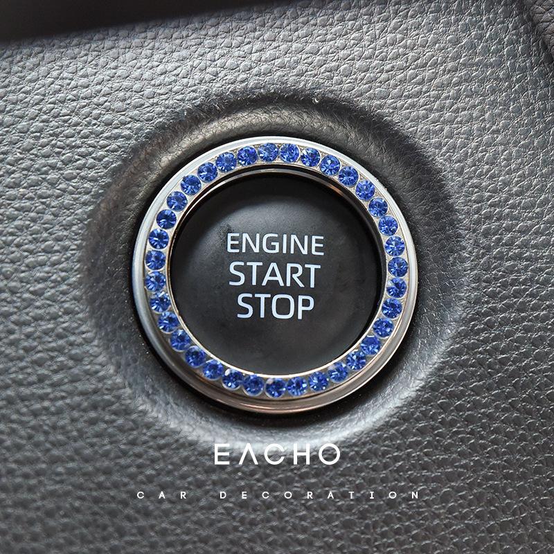 1pc Rhinestone Decor Glass Car One-button Start Decoration Ring
