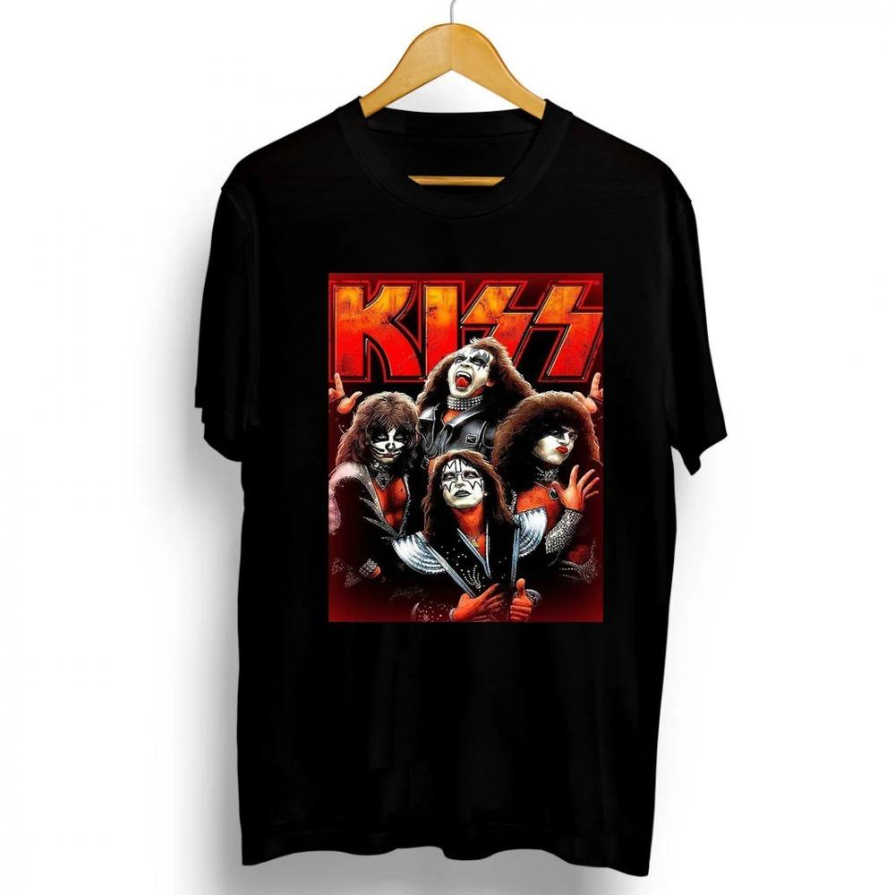 2021 New Fashion Kiss Band Rock Letter Poster Men's T-Shirt Graphics Funny Casual Short Sleeve Round Neck Shirt Hip Hop Tees