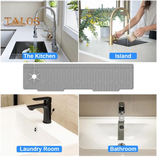 Silicone Faucet Sink Splash Guard Mat Foldable Drain Mat Non-Slip Multiple Drain Holes Adjustable Faucet Protector for Kitchens