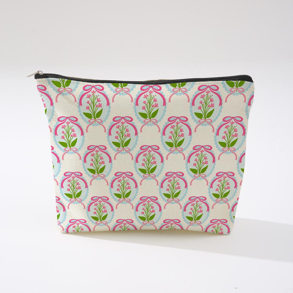 Pink Bowknot Zipper Storage Bag Travel Portable Wash Pouch Student Pencil Case Multi-Purpose Organizer for Women
