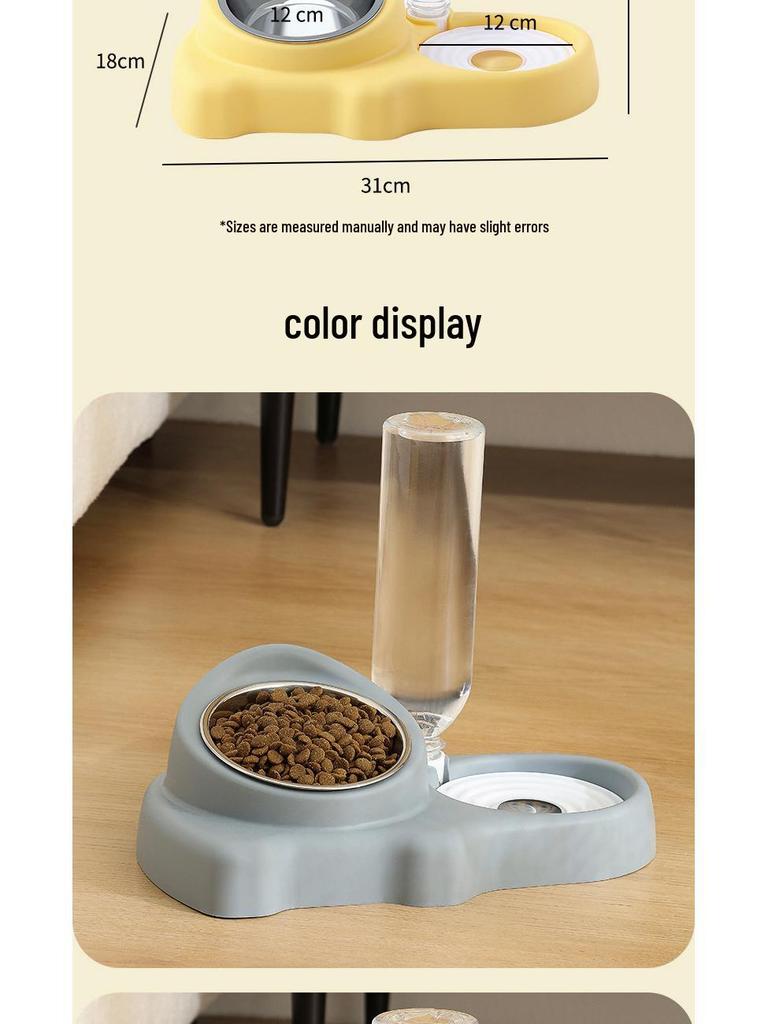 Pet Double Ceramic Bowl: Integrated Water & Food Anti-Tip Feeder for Cats and Dogs