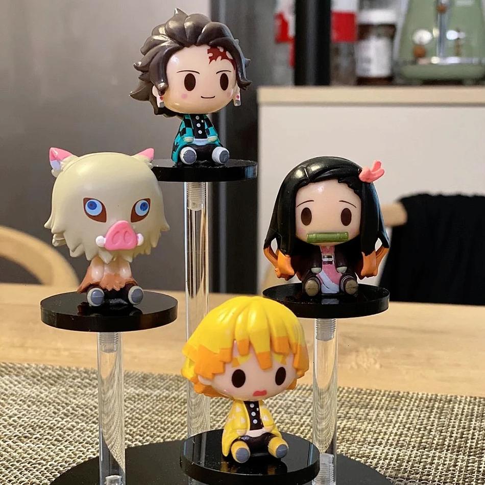 4PCS/Set Anime Demon Slayer Nezuko Tanjirou Zenitsu Inosuke Mini Figurine Kawaii Action Figure PVC Model Collectible Doll Toy