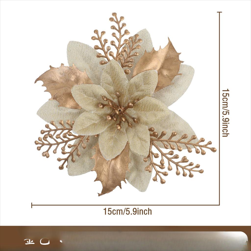 Vánoční simulace Zlatý květ v prášku Vánoční přívěšek na stromeček Diy girlanda Zlaté a stříbrné doplňky k falešným květinovým dekoracím