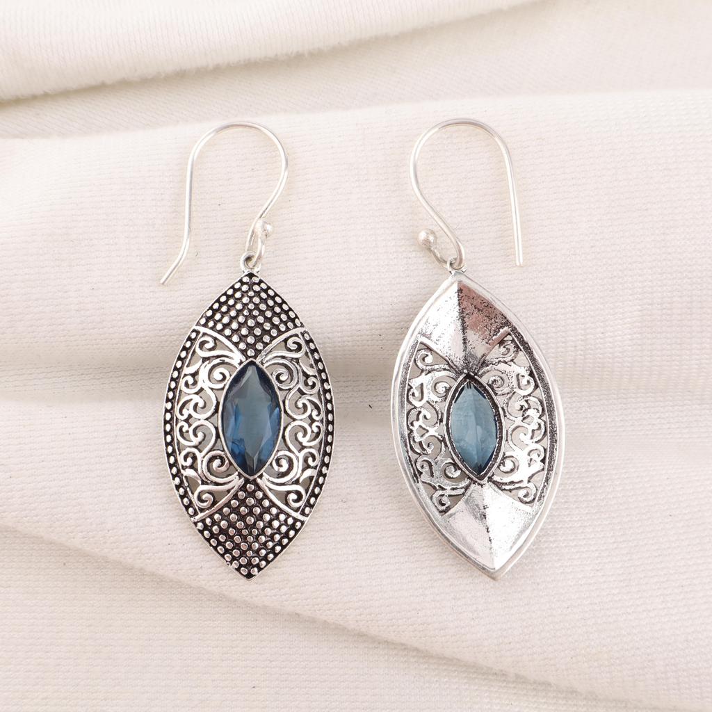 London Blue Topaz  925 Solid Sterling Silver Earrings, Handmade Gemstone Earrings Jewelry, Gifts For Wife Brand New Earrings