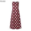 ZANZEA Women Casual Round Neck Polka Dot Print Loose Sleeveless Dress