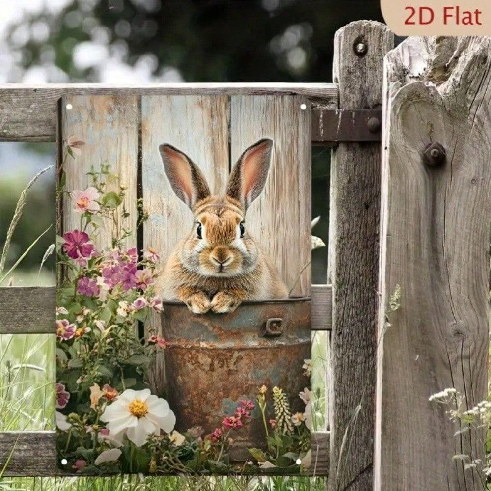 Vintage 2D Rabbit Metal Poster Wall Art Decor for Living Room Gift