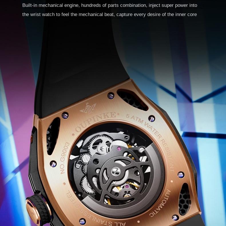OUPINKE Watch Silicone Hollow Movement Waterproof Mechanical Watch Men's Watch