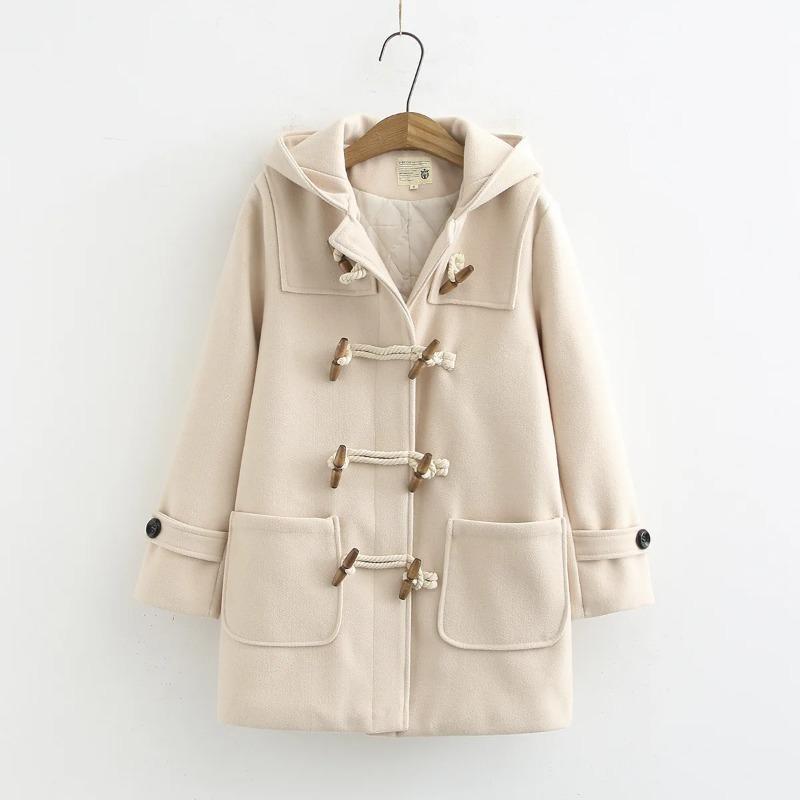 Cappotto di Lana Giubbotti da Donna Cappotti con Cappuccio Bottoni Manica Lunga Spesso Casual Y2k Streetwear Elegante Primavera Autunno Caldo