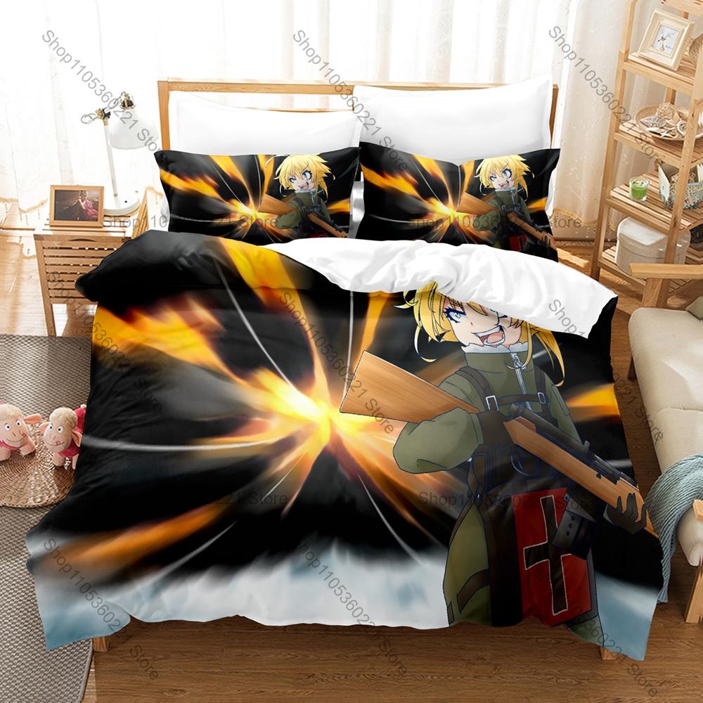 Cool The Saga Of Tanya The Evil 3Pcs Bedding Set Anime Figure Print Duvet Cover Household Goods Home Bedroom Decor Kawaii Kawaii