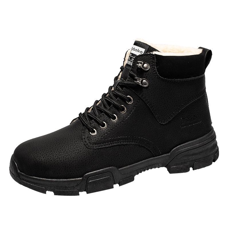 Martin Boots Men's High-top British Style Korean Version Tooling Trendy Shoes Warm Middle-top Shoes Men's Winter Velvet Snow Boots Men