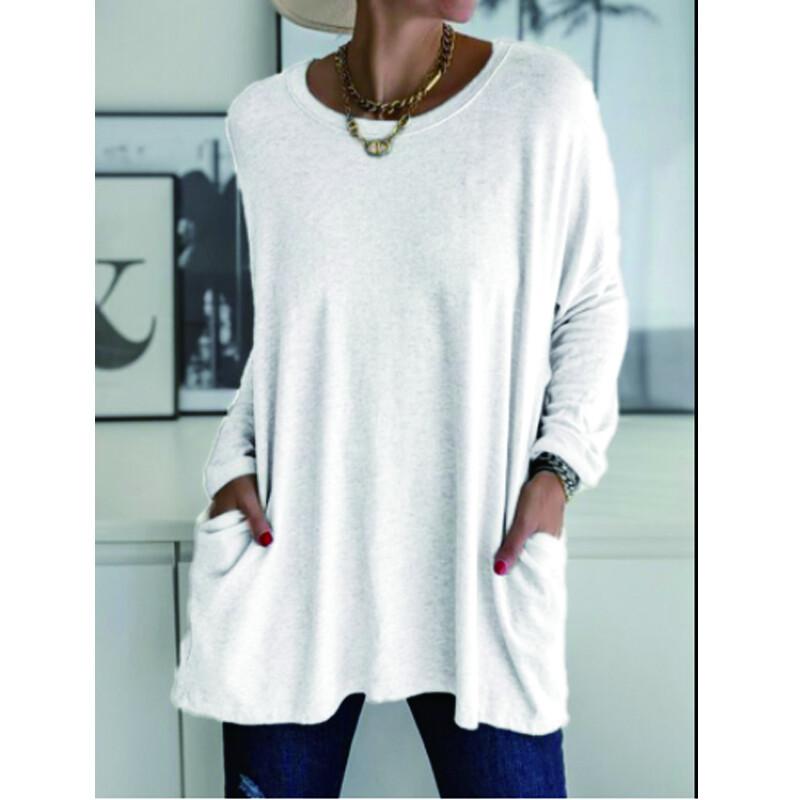 Women's Clothes Autumn Spring Long Sleeve Crew Neck T-shirt Long Sleeve Blouse; Pocket T Shirts for Women; Loose Fit Tops