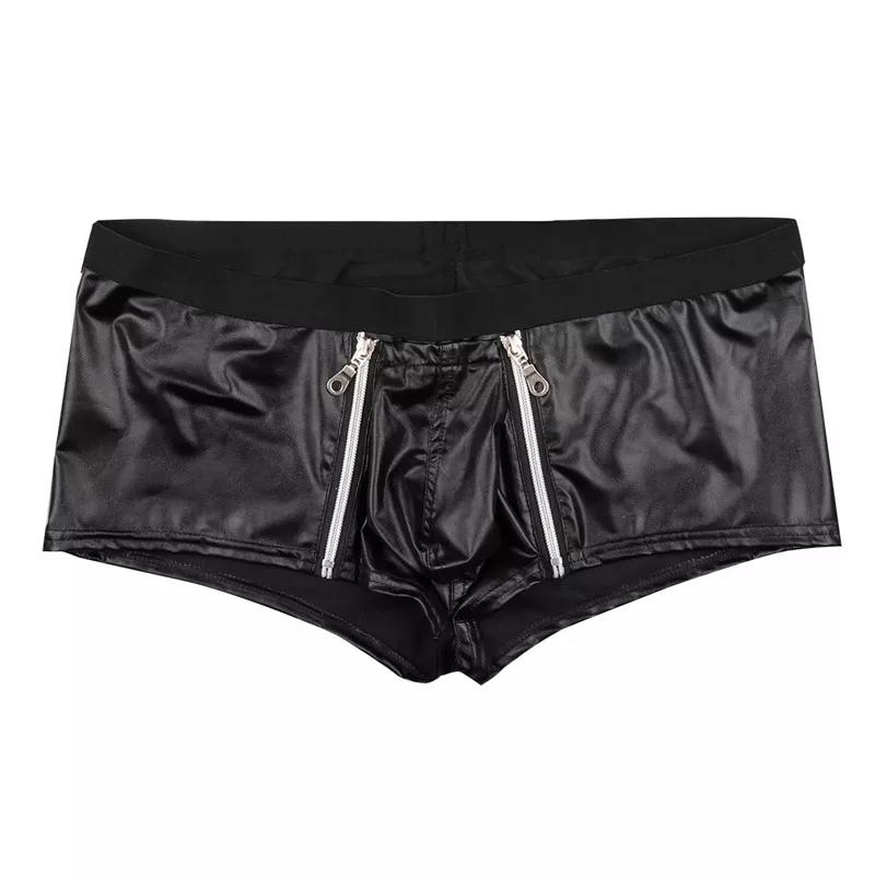 Mens Sexy Leather Lingerie Open Crotch Short Pants For Sex Soft Latex Fetish Boxer Crotchless Leather Underwear Bulge Pouch SexiGood Product