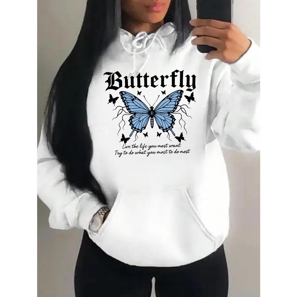 Lightning Butterfly Art Character Print Women Hoodies Hip Hop Pocket Hoody Sportswears Fleece Soft Clothes