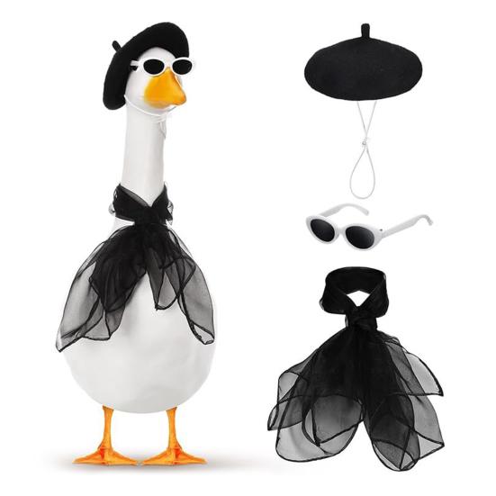 Big Goose Clothes Retro Red Sunglasses Mesh Scarf Plush Beret Set for Lawn Geese Up to 23 Inches Cool Fashion Party Decoration Accessories