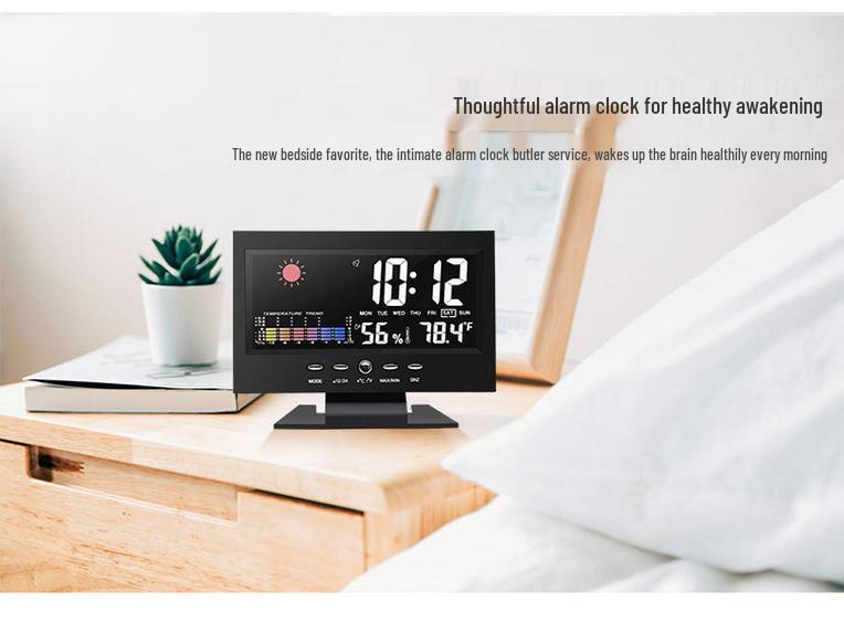 Weather Clock 8082T: Color Screen Display, Voice-Controlled Temperature & Humidity Alarm Clock