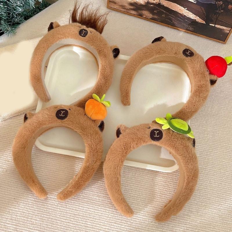 Cute Capybaras Shape Hair Hoop Women Cartoon Headbands Plush Makeup Hairband