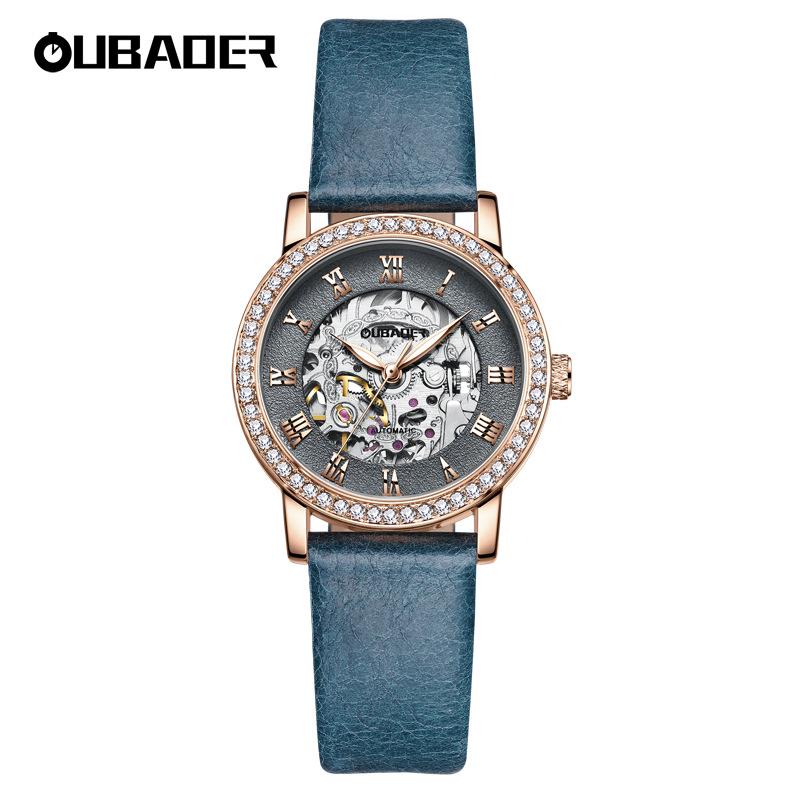 OUBAOER Women's Casual Mechanical Watch with Roman Numeral Dial, Waterproof Design