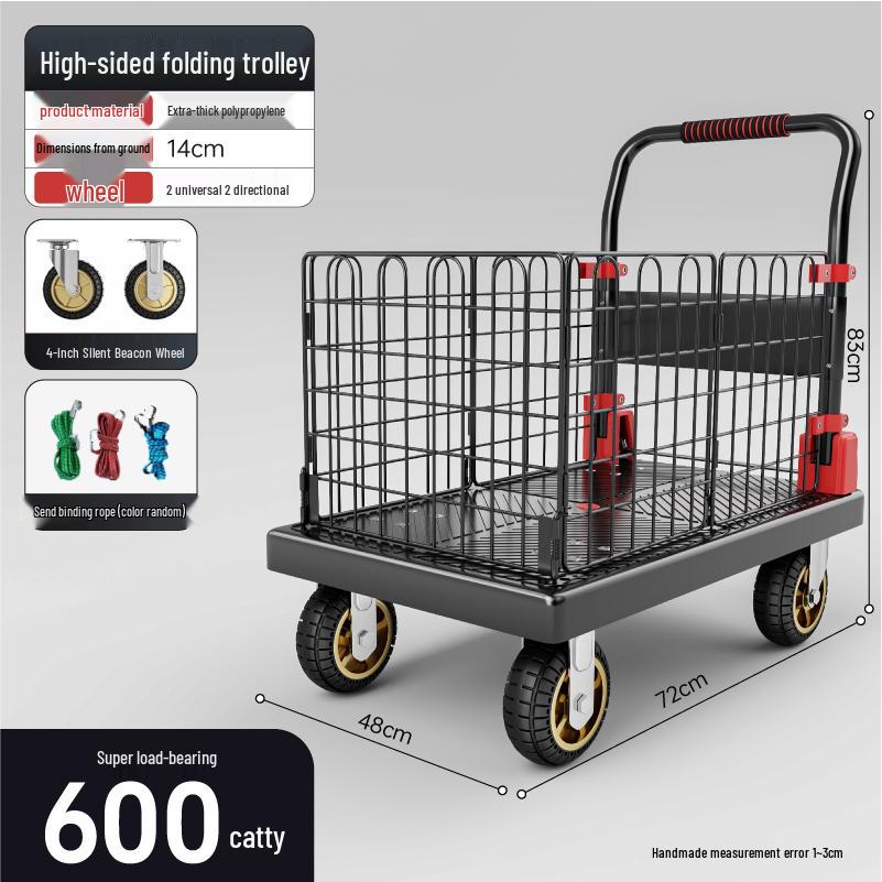 Foldable Flatbed Handcart with Fence - Lightweight and Convenient for Moving