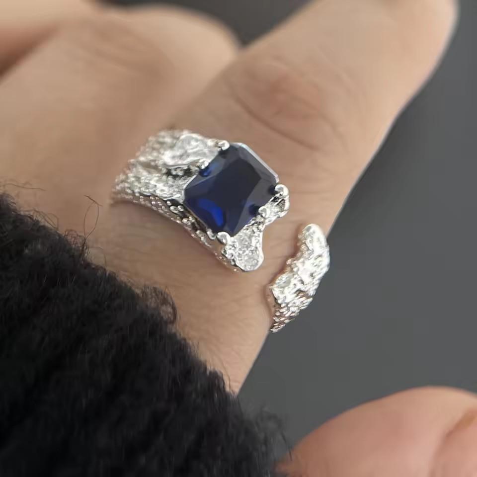 Irregular Texture Blue Zircon Adjustable Rings For Women Girl Minimalist Fashion New Jewelry Gift Party Wedding anillos