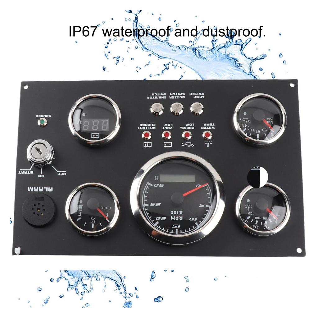 New 5 In 1 Digital Gauge Cluster Engine RPM Fuel Level Oil Pressure Water Temp Voltage Meter Alarm Function for RV Boat Yacht